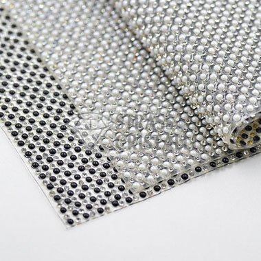 Glue mesh with rhinestones and pearls
