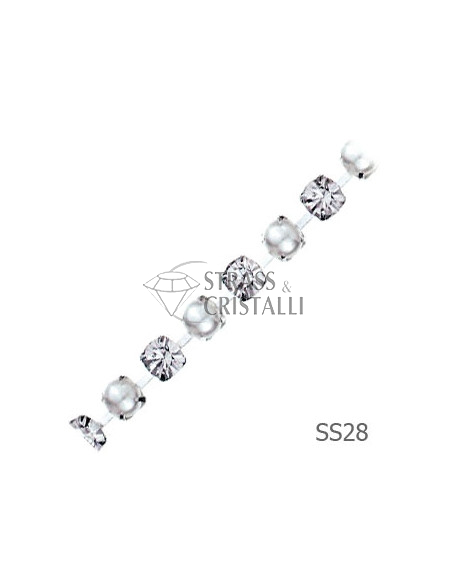 Catena STRASS E PERLA SS28  6 mm